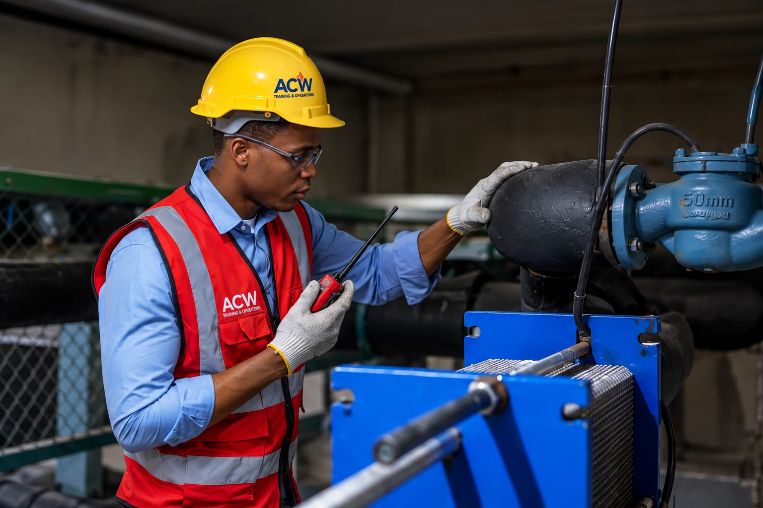 ACW technician inspecting a commercial heat exchanger